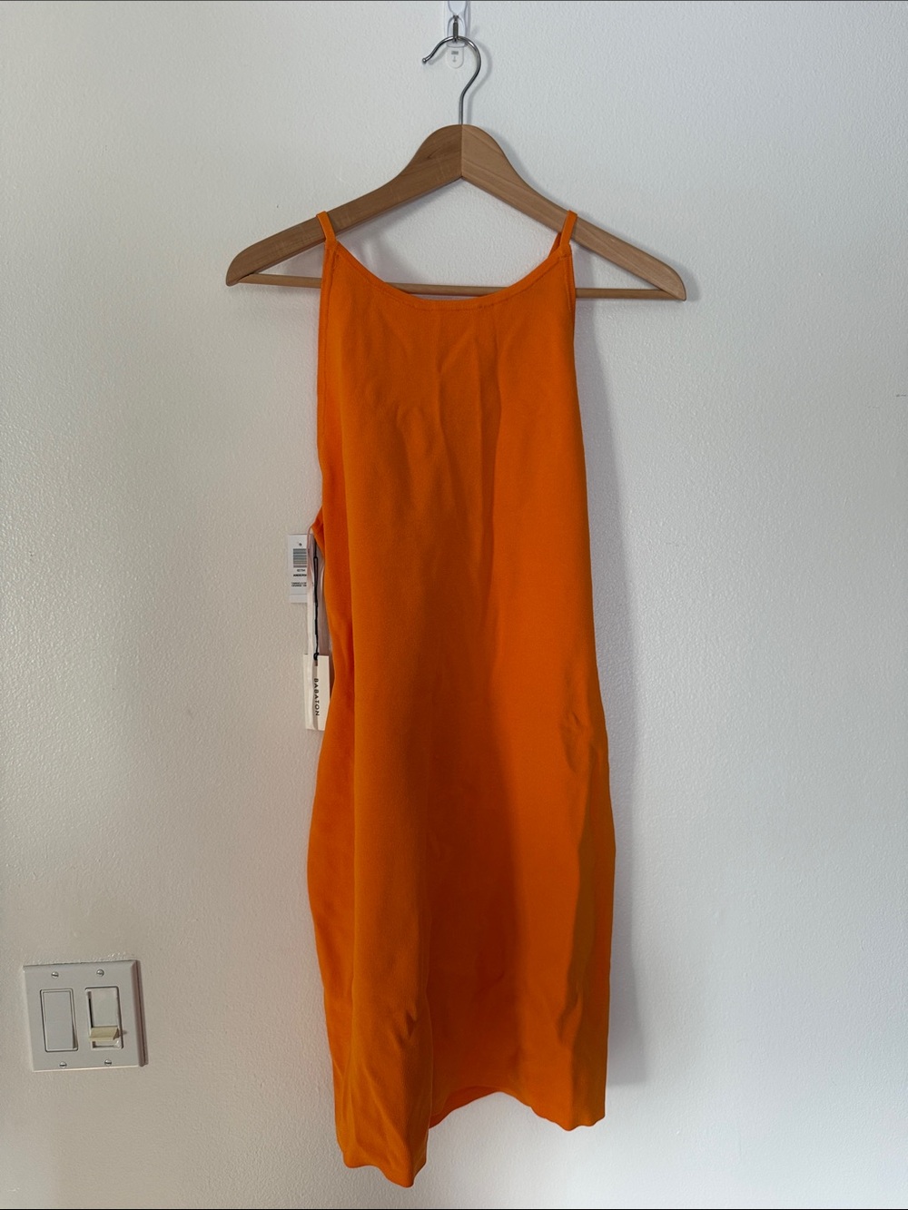 Babaton Orange Mini Slip Dress with Thin Straps